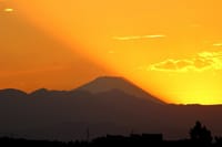 写真は、富士見坂からの夕暮れの富士山、二子橋からの日没後の富士山、大田黒公園の入口