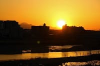 写真は、二子玉川駅からの夕景、千葉県柏市の観音寺