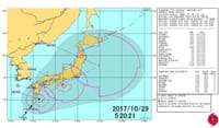 台風22号・10月29日今朝の気温17.6℃、現在は強風。