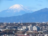 富士山と大山（おおやま）、日の入りと富士山、清澄庭園の手水