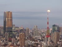 恵比寿から撮った満月と東京タワー　麻布台ヒルズ、川崎から撮った横浜みなとみらいの観覧車、桜木町から撮ったランドマークタワーの夜景