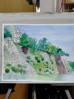 水彩日記　伊賀上野城の高石垣を描いてみました。