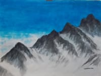 水彩画『北穂高岳から奥穂高岳を望む』（F40）