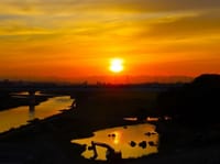 二子玉川駅からの夕景、神奈川県立歴史博物館、夕暮れの富士山　玉川高島屋から撮る