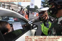 画像シリーズ412「ジャカルタに入る労働者は緊急社会活動制限中は労働者登録証明書を携帯の必要がある」”Pekerja Masuk Jakarta Harus Punya STRP Selama PPKM Darurat”