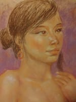 Young lady by pastel at Tokyo artist club 