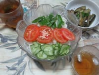 トマトバジル素麺　茄子のバジル炒め
