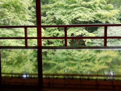 2階室内から撮影　　　建物と室内から撮影の鏡の庭園    旧竹林院②-２    2022年6月17日