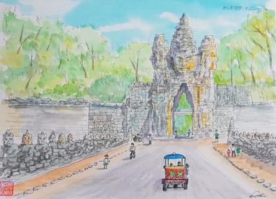 水彩画その３４０：カンボジア：アンコールトム