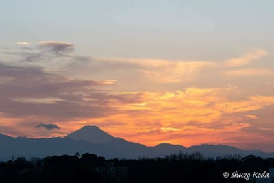 富士山と落陽