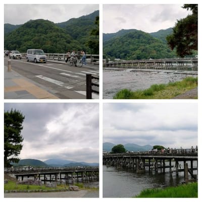 １　左右向こう岸からあれこれ　　渡月橋(嵐山)   (乗り物と緑が美しい寺社巡りツアー２日目)   2022年6月18日