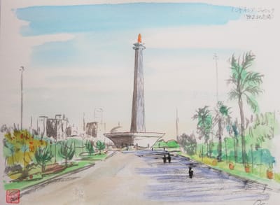 水彩画その３３４：インドネシア・ジャカルタ・独立記念塔