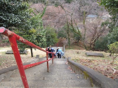 龍籠神社への階段は、一段が普通の2段分くらいでめっちゃきつい