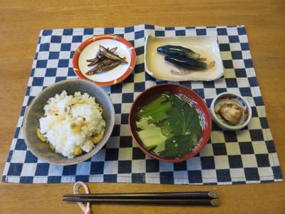 浅利御飯と小松菜の味噌汁