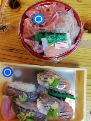 「海鮮丼と鯵鮨」  夜の高知市内    (２つの秘境と5つの絶景冒険旅行ツアー１日目）    2023年7月6日