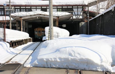 富山の鉄道冬景色　雪に埋もれた立山駅