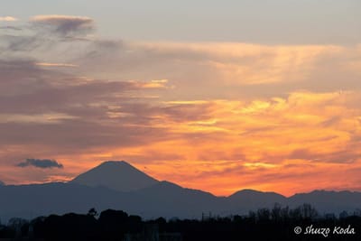 富士山と落陽