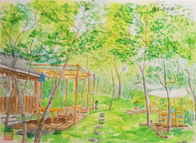 水彩画その３４９：熊本：南阿蘇のカフェ