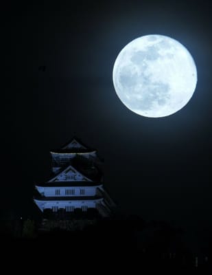 お城に輝く満月