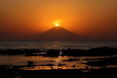 三浦から望む夕景富士山