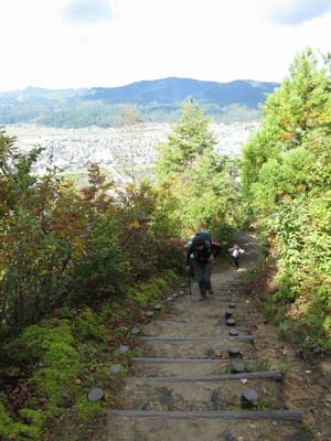 坂戸山の登り初めはなかなかの急登で、階段続き