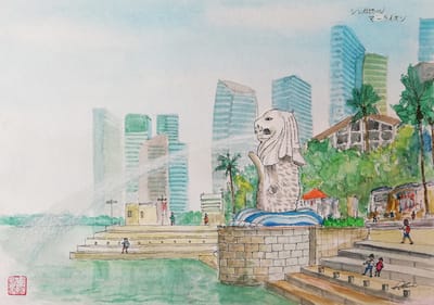 水彩画その３３５：シンガポール・マーライオン像