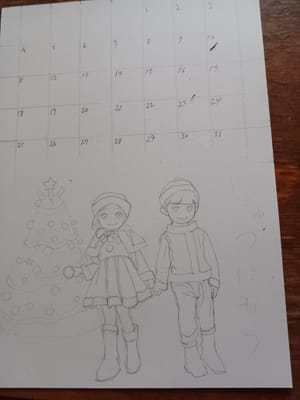 12月のカレンダーの下書き描いてました。