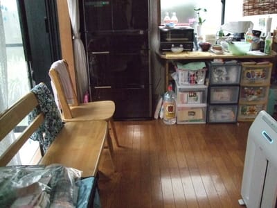 台所の椅子は妻と娘の休憩談話室です。