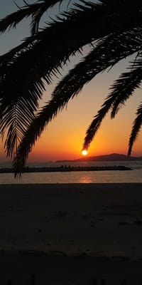 浜辺の夕日