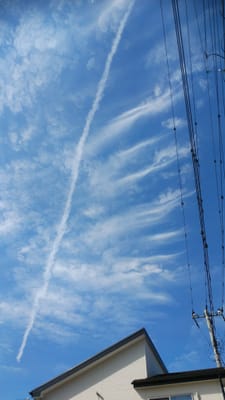 ①秋のすじ雲と飛行機雲