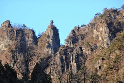 丁須岩の見納め　クライミング風景は左端の岩場より撮影