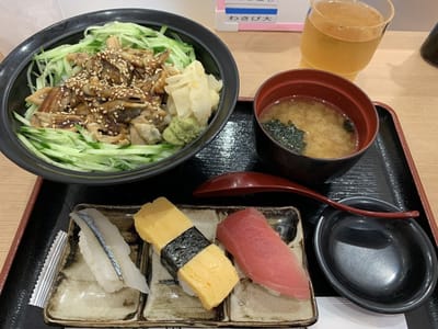 穴子丼と握り寿司3貫