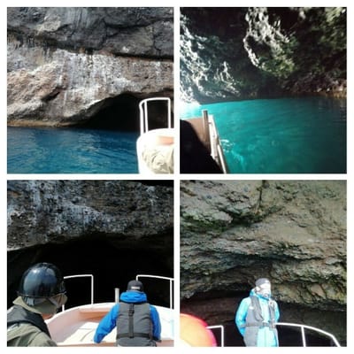 いよいよ洞窟です　　　文字通りの青の洞窟  (幻想的な渡島半島巡りツアー２日目)④  2022年5月23日