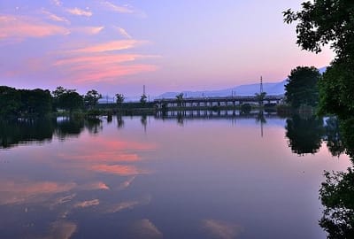貫川内湖の夕暮れ